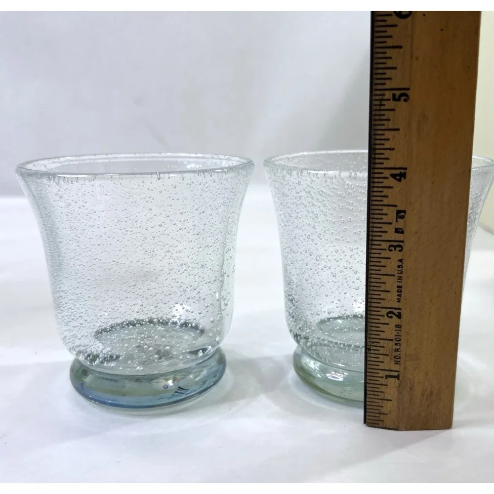 Pottery‎ Barn Palazzo Green Bubble Double Old Fashioned Glasses Set of 2